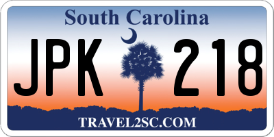 SC license plate JPK218