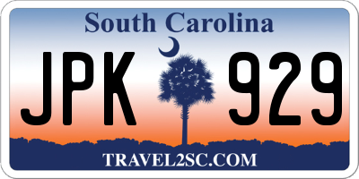 SC license plate JPK929