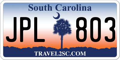 SC license plate JPL803