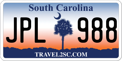 SC license plate JPL988
