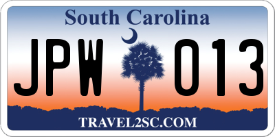 SC license plate JPW013