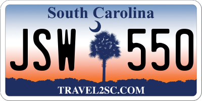 SC license plate JSW550