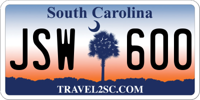 SC license plate JSW600