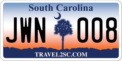 SC license plate JWN008