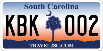 SC license plate KBK002