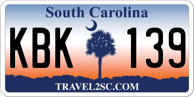 SC license plate KBK139