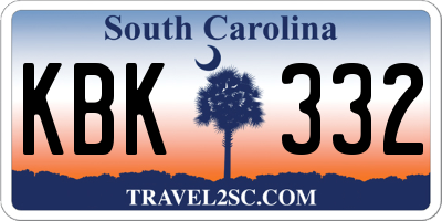 SC license plate KBK332