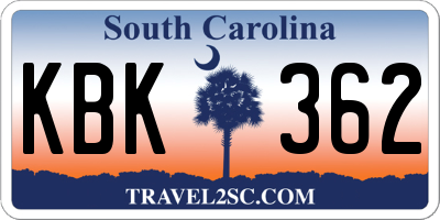 SC license plate KBK362