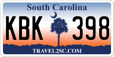 SC license plate KBK398