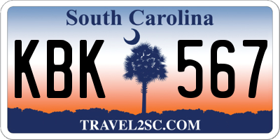 SC license plate KBK567
