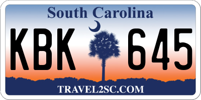 SC license plate KBK645