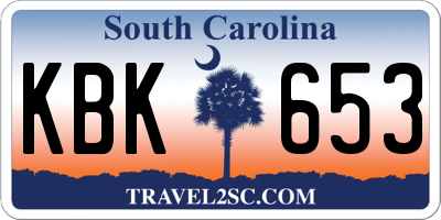SC license plate KBK653
