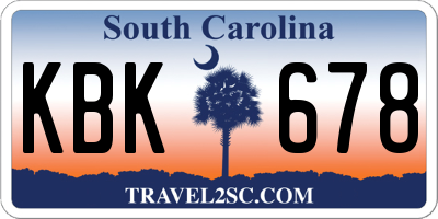 SC license plate KBK678