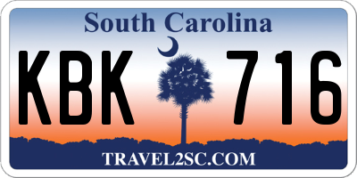 SC license plate KBK716
