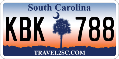 SC license plate KBK788