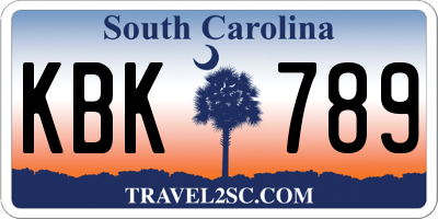 SC license plate KBK789