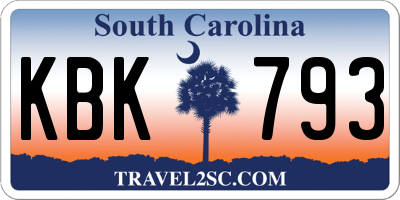 SC license plate KBK793