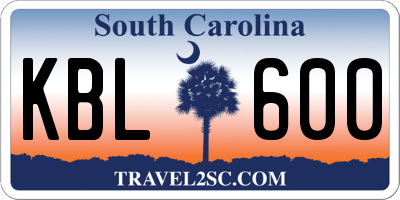 SC license plate KBL600