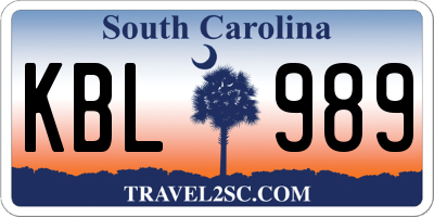 SC license plate KBL989