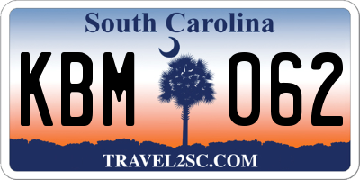 SC license plate KBM062