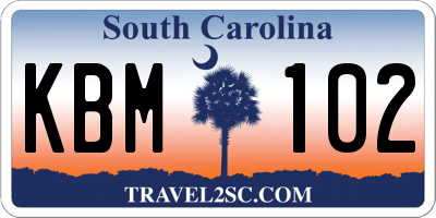 SC license plate KBM102