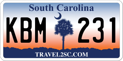 SC license plate KBM231
