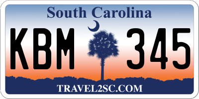 SC license plate KBM345