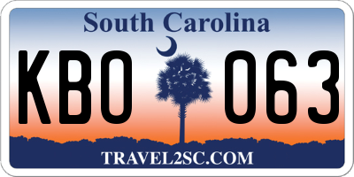 SC license plate KBO063