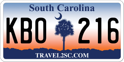 SC license plate KBO216