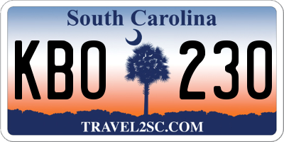 SC license plate KBO230