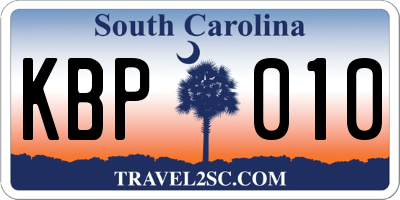 SC license plate KBP010