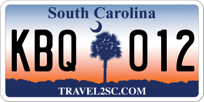 SC license plate KBQ012