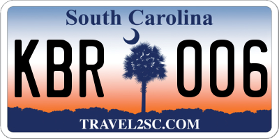 SC license plate KBR006