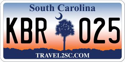 SC license plate KBR025