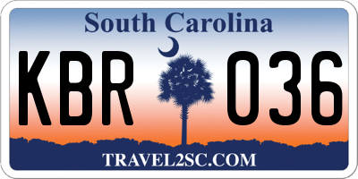 SC license plate KBR036