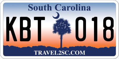 SC license plate KBT018