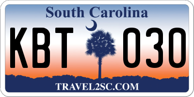SC license plate KBT030
