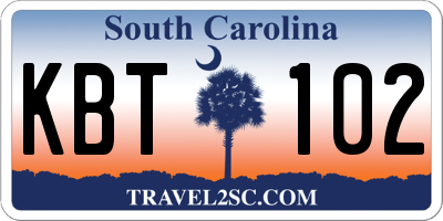 SC license plate KBT102