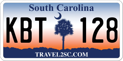SC license plate KBT128