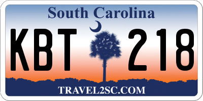 SC license plate KBT218