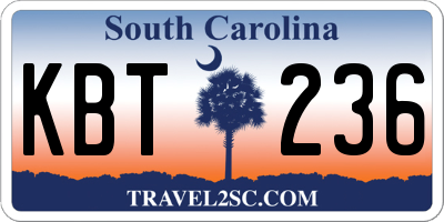 SC license plate KBT236