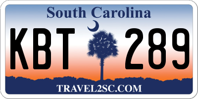 SC license plate KBT289