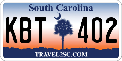 SC license plate KBT402