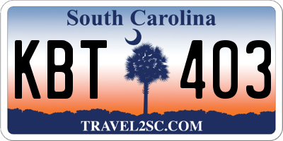 SC license plate KBT403