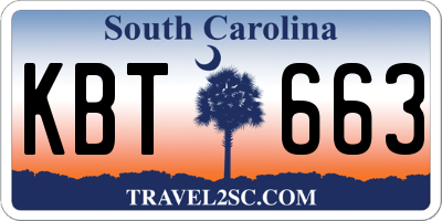 SC license plate KBT663