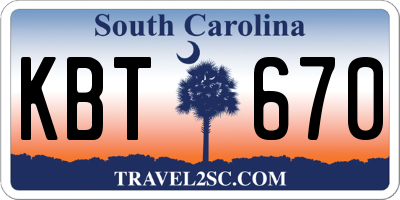 SC license plate KBT670