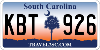 SC license plate KBT926