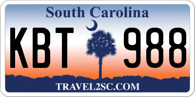 SC license plate KBT988