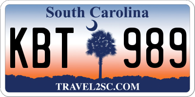 SC license plate KBT989