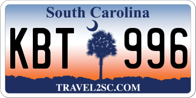 SC license plate KBT996